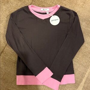 Gimaguas Samm Brown long sleeve t-shirt with pink layering effect NWT size small